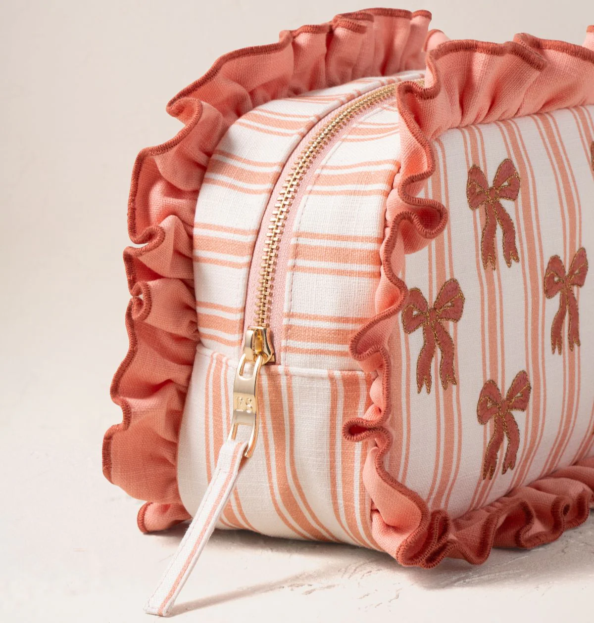 Dazzling Bows Stripe Printed Frill Makeup Bag - Image 2