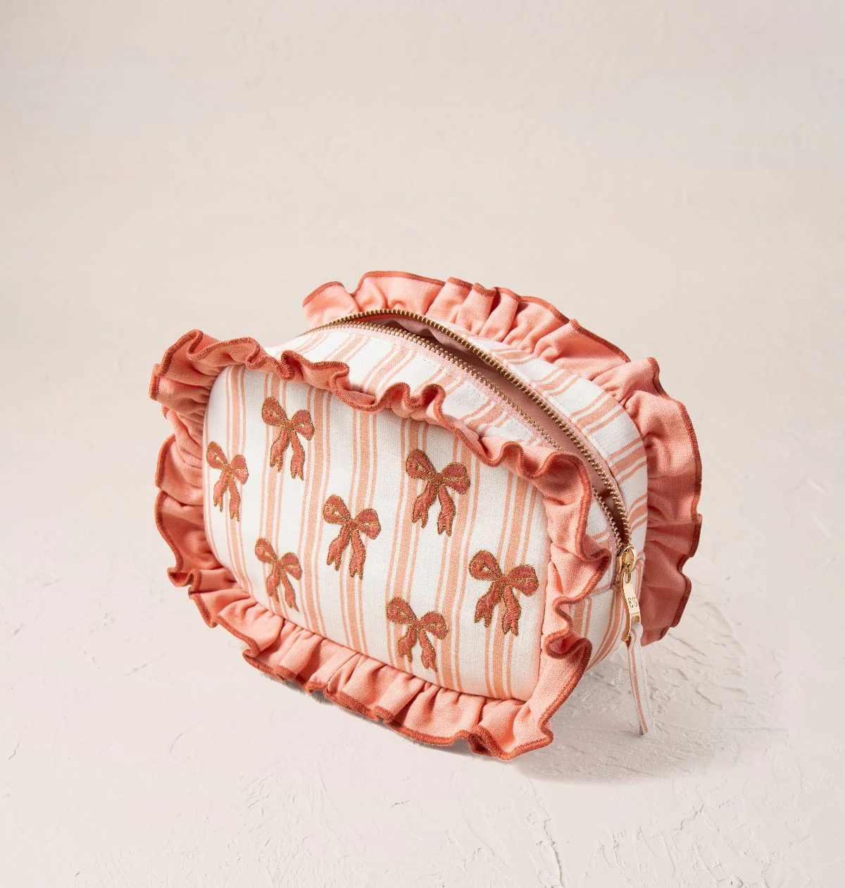 Dazzling Bows Stripe Printed Frill Makeup Bag - Image 3