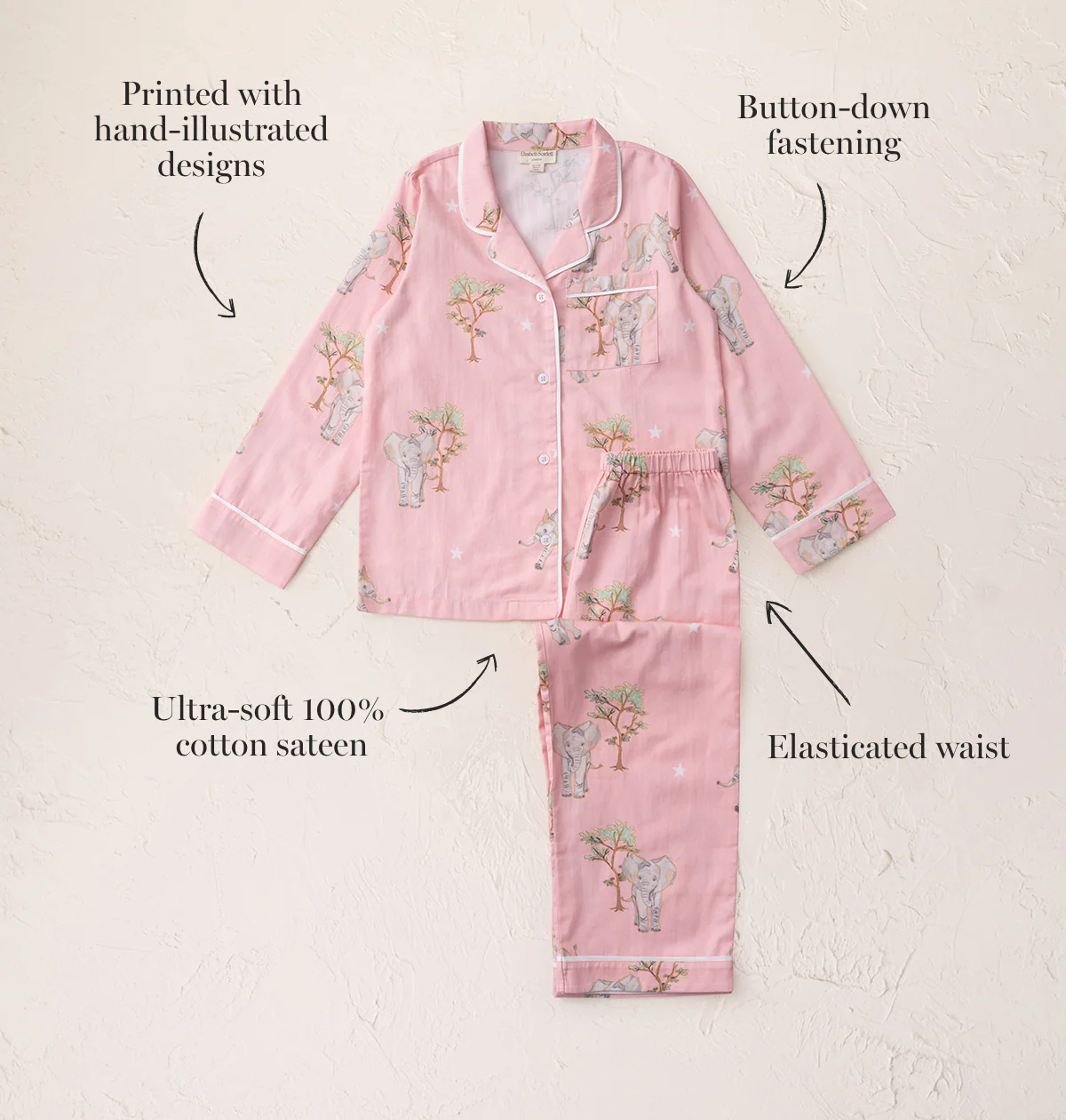 Kids' Cotton Sateen Elephant Pyjamas - Image 2