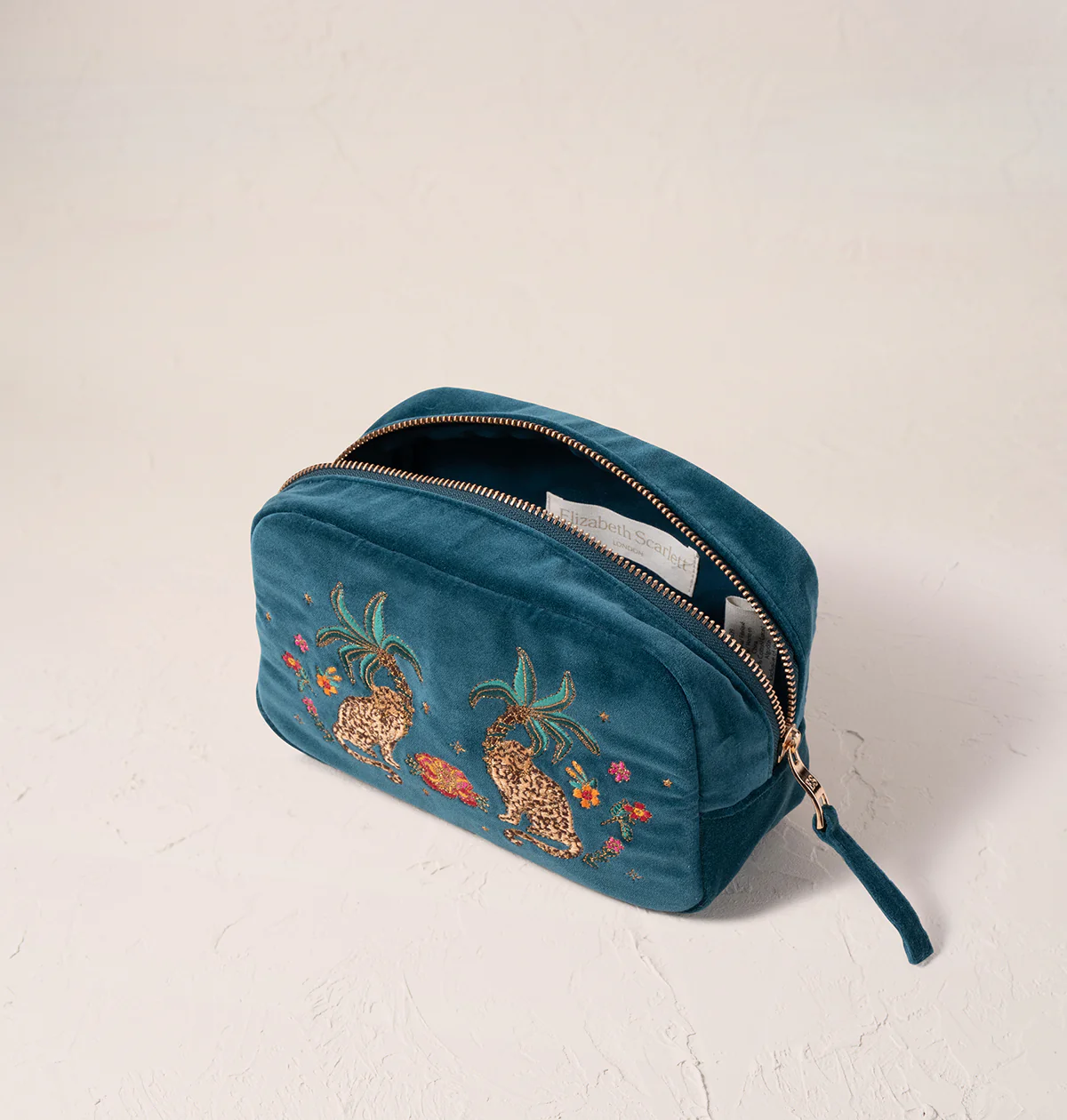 Tropical Paradise Jaguar Velvet Makeup Bag - Rich Blue - Image 2