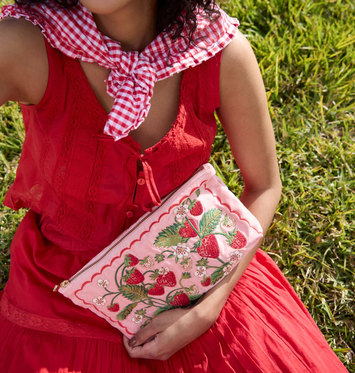 Strawberries Velvet Everyday Pouch - Image 5