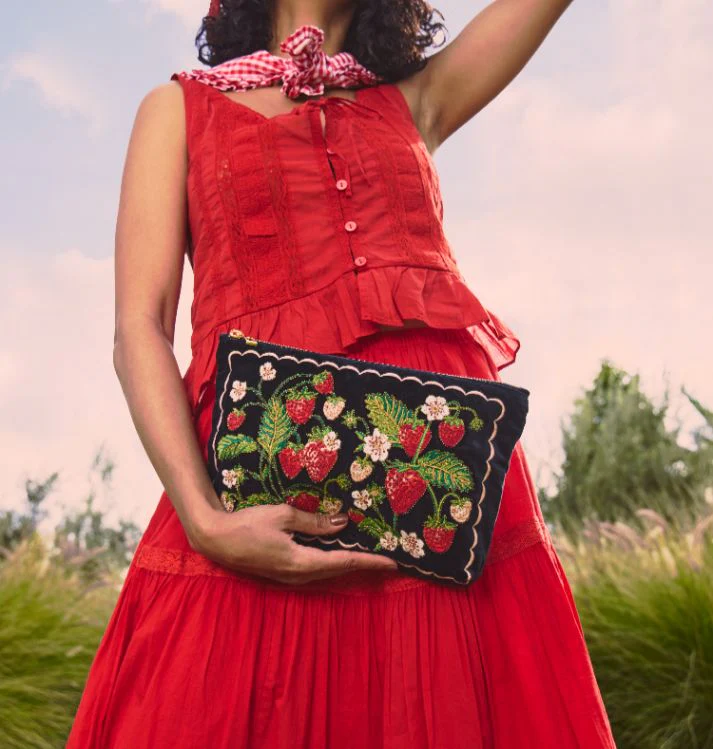 Strawberries Velvet Everyday Pouch - Image 2