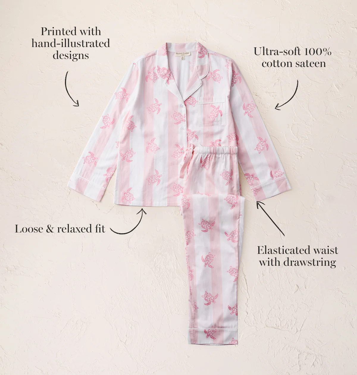 Cotton Sateen Turtle Stripe Pyjamas - Image 3