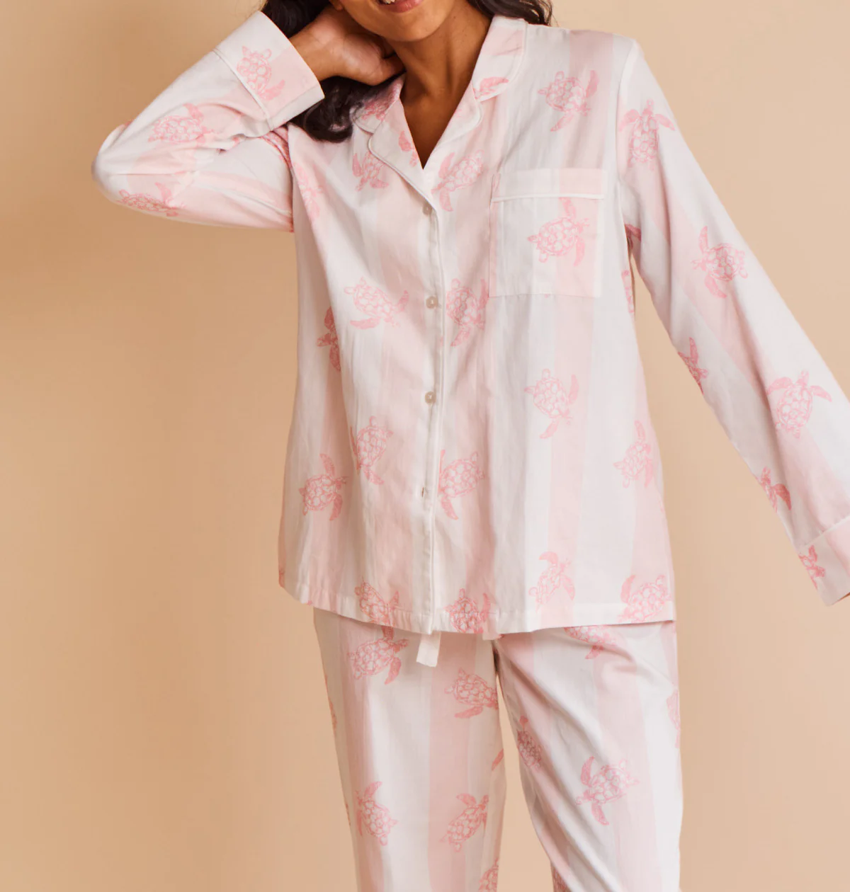 Cotton Sateen Turtle Stripe Pyjamas - Image 5